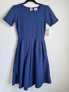 LuLaRoe Navy Blue Textured Midi Fit-and-Flare Dress